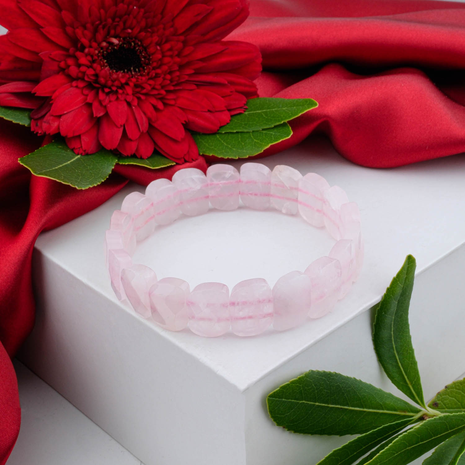 101-0-2.jpg Pembe Kuvars Doğal Taş Rolex Bileklik - Görsel 1