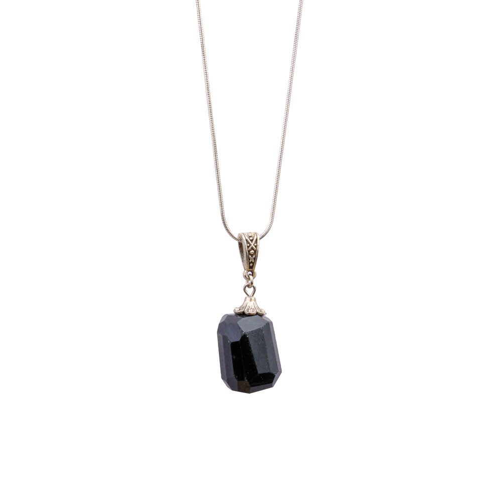 Obsidyen Doğal Taş Metal Kolye