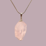 Pembe Kuvars Doğal Taş Metal Kolye - Görsel 2