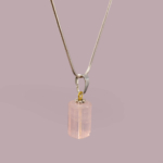 Pembe Kuvars Doğal Taş Metal Kolye - Görsel 2