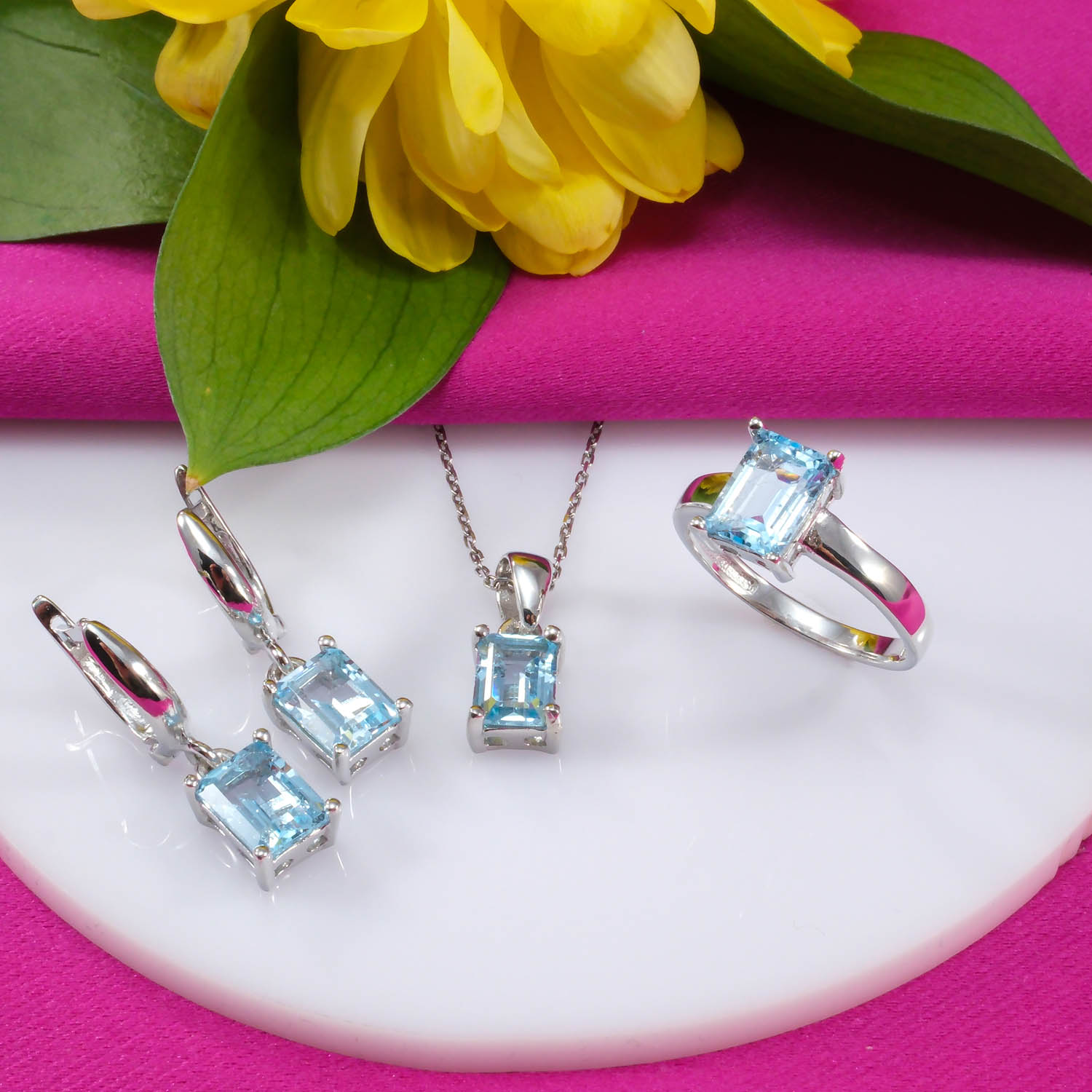 21-0-2-1.jpg Orijinal Blue Topaz Doğal Taş Gümüş Set - Görsel 1
