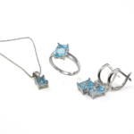 Orijinal Blue Topaz Doğal Taş Gümüş Set - Görsel 3