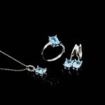 Orijinal Blue Topaz Doğal Taş Gümüş Set - Görsel 4