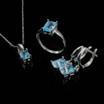 Orijinal Blue Topaz Doğal Taş Gümüş Set - Görsel 5