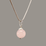 Pembe Kuvars Doğal Taş Metal Kolye (Küçük) - Görsel 2
