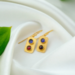 Safir Garnet (Lal) Doğal Taş Gümüş Gold Küpe