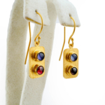 Safir Garnet (Lal) Doğal Taş Gümüş Gold Küpe - Görsel 3