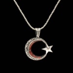 Büyük Boy Türk Bayrağı Taş Süslemeli Gümüş Kolye - Görsel 4