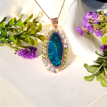 Özel VİP Kalite Bodrial Opal, Zebercet ve Blue Topaz Taşı 925 Ayar Gümüş Rose Kolye - Görsel 3