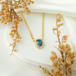 London Blue Topaz Doğal Taş Gümüş Gold Bayan Kolye