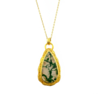 Moss Agate Akik Doğal Taş Gümüş Gold Kolye - Görsel 2