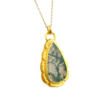 Moss Agate Akik Doğal Taş Gümüş Gold Kolye - Görsel 3