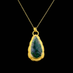 Moss Agate Akik Doğal Taş Gümüş Gold Kolye - Görsel 4