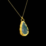 Moss Agate Akik Doğal Taş Gümüş Gold Kolye - Görsel 5