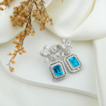 Orijinal Natural Blue Topaz Doğal Taş Gümüş Küpe