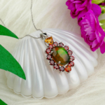 Siyah Opal Garnet ve Sitrin Doğal Taş Gümüş Bayan Kolye
