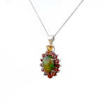 Siyah Opal Garnet ve Sitrin Doğal Taş Gümüş Bayan Kolye - Görsel 3