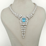 Blue Topaz ve Swarovski Süslemeli Doğal Taş Gümüş Bayan Kolye (8ct) - Görsel 2