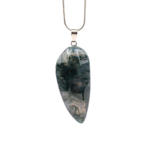 Moss Agate Akik Doğal Taş Metal Kolye - Görsel 3