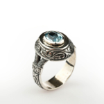 Blue Topaz Doğal Taş Gümüş Erkek Yüzük - Görsel 4