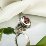 Garnet (Lal) Doğal Taş Gümüş Erkek Yüzük