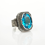 Blue Topaz Doğal Taş Gümüş Erkek Yüzük (16ct) - Görsel 3