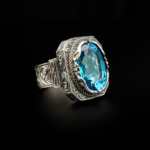 Blue Topaz Doğal Taş Gümüş Erkek Yüzük (16ct) - Görsel 6