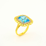 Swiss Blue Topaz ve Sarı Mozanite (Laboruvar İşlemli) Taşlı 925 Ayar Gümüş Gold Kaplama Kadın Yüzük - Görsel 6