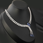 Orijinal safir Doğal Taş Swarovski Süslemeli 925 Ayar Gümüş Bayan Kolye (Gerdanlık) - Görsel 3
