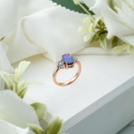 Orijinal Bodrial Opal ve Blue Topaz Taşı Rose Kaplama 925 Ayar Gümüş Yüzük