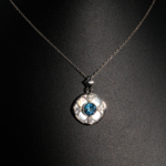 Orijinal Blue Topaz, Sedef ve Swarovski Taşı 925 Ayar Gümüş Tasarımlı Kadın Kolye - Görsel 2