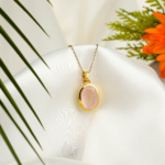 Pembe Kuvars Taşı 925 Ayar Gümüş Tasarımlı Gold Kaplama Kadın Kolye