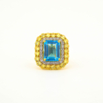 Swiss Blue Topaz ve Sarı Mozanite (Laboruvar İşlemli) Taşlı 925 Ayar Gümüş Gold Kaplama Kadın Yüzük - Görsel 2