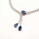 Orijinal safir Doğal Taş Swarovski Süslemeli 925 Ayar Gümüş Bayan Kolye (Gerdanlık) - Görsel 4