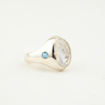 Orijinal Ay Taşı ve Blue Topaz Taşı 925 Ayar Gümüş Tasarım Yüzük - Görsel 4