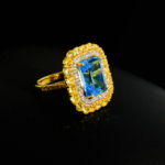 Swiss Blue Topaz ve Sarı Mozanite (Laboruvar İşlemli) Taşlı 925 Ayar Gümüş Gold Kaplama Kadın Yüzük - Görsel 5