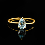 Blue Topaz Taşı 925 Ayar Gümüş Gold Kaplama Bayan Yüzük - Görsel 5