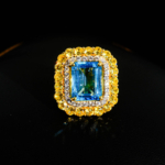 Swiss Blue Topaz ve Sarı Mozanite (Laboruvar İşlemli) Taşlı 925 Ayar Gümüş Gold Kaplama Kadın Yüzük - Görsel 3