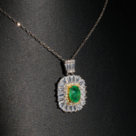 Orijinal Zambiya Zümrüt ve Swarovski Taşı 925 Ayar Gümüş Tasarımlı Kadın Kolye - Görsel 4