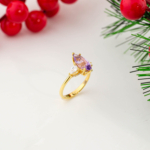 Orijinal Ametist ve Swarovski Taşı 925 Ayar Gümüş Tasarımlı Bayan Yüzük