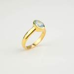 Blue Topaz Taşı 925 Ayar Gümüş Tasarımlı Gold Kaplama Bayan Yüzük - Görsel 6