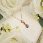 Orijinal Bodrial Opal ve Zebercet Taşı Rose Kaplama 925 Ayar Gümüş Kolye
