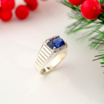 Orijinal Safir Taşı ve Pırlanta Süslemeli 925 Ayar Gümüş Tasarımlı Unisex (Kadın/Erkek) Yüzük