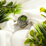 Orijinal Zebercet (Peridot) Taşı 925 Ayar Gümüş Tasarımlı El İşçiliği Erkek Yüzük