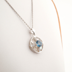 Orijinal Blue Topaz, Sedef ve Swarovski Taşı 925 Ayar Gümüş Tasarımlı Kadın Kolye - Görsel 5