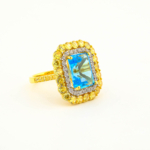 Swiss Blue Topaz ve Sarı Mozanite (Laboruvar İşlemli) Taşlı 925 Ayar Gümüş Gold Kaplama Kadın Yüzük - Görsel 4