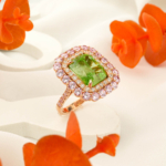 Özel Tasarım Zebercet, Pembe Mozanite (Laboruvar İşlemli) ve Swarovski Taşı 925 Ayar Gümüş Tasarım Rose Kadın Yüzük
