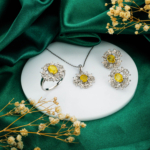 Sarı Safir Taşı 925 Ayar Gümüş Set