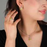 Orijinal Sarı Safir Taşı 925 Ayar Gümüş Tasarımlı Bayan Set