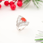 Orijinal Turuncu Ateş Opal Taşı 925 Ayar Gümüş Tasarım Bayan Yüzük